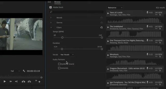 Adobe Stock Audio Premiere Pro Interface