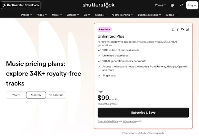 pricing music shutterstock