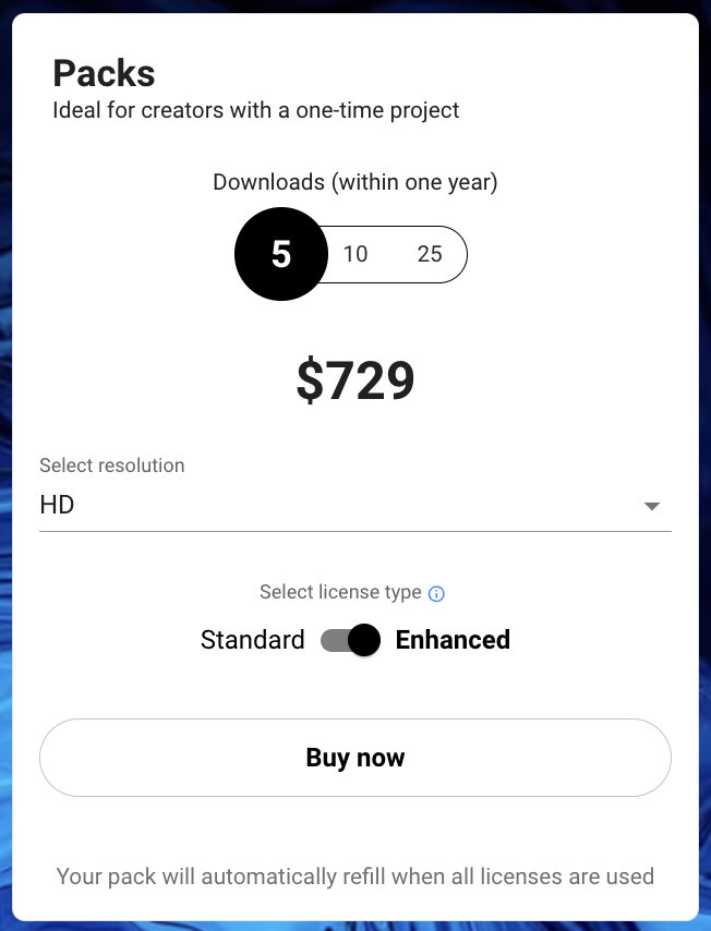 shutterstock video pricing enhanced packs
