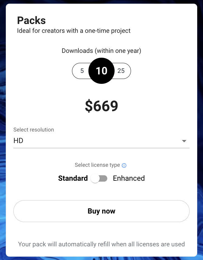 shutterstock video pricing standard packs