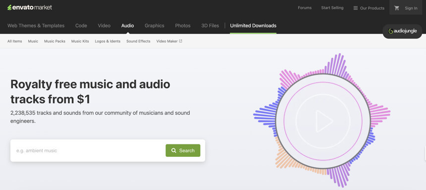 audiojungle homepage