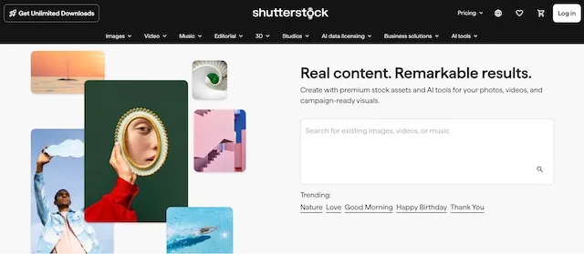 shutterstock landing website