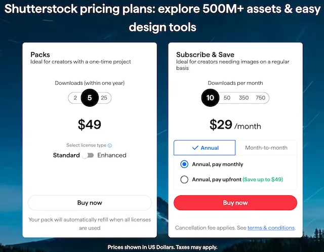 shutterstock pricing